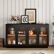 Aparador grande de 4 puertas con puertas de vidrio, gabinete arqueado con estantes ajustables para cocina