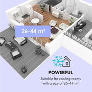 Aire acondicionado portátil Klarstein con manguera de escape, unidad 4 en 1 con ventilador, deshumidificador y modo nocturno, aire acondicionado pequeño y portátil para el hogar y la oficina, bajo consumo, 9000 BTU
