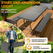 Set de 3 piezas Blumtal para jardín - 2 bancos de cerveza + 1 mesa de cerveza - Conjunto plegable y resistente para 8 personas - Juego de bancos con asa de transporte - Mobiliario de jardín con aspecto de madera en color antracita