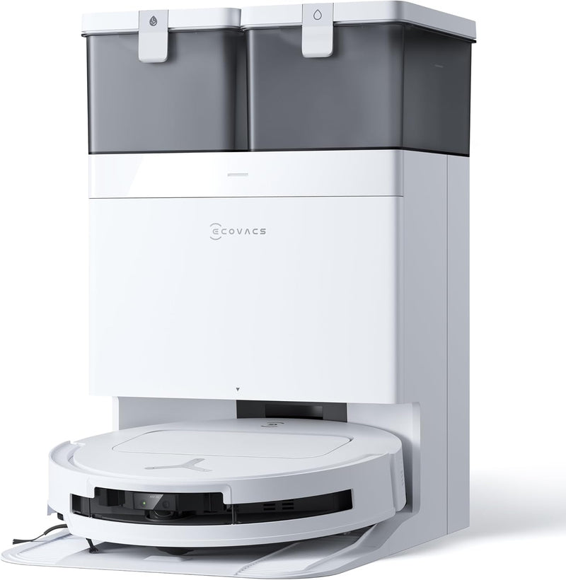 ECOVACS T50 Omni Robot Aspirador con Estación, Potencia de 15000Pa (mejorado respecto al T30 Pro Omni), Cepillo lateral y mopa extensibles, ZeroTangle 2.0, AIVI 3D 2.0, Lavado con agua caliente a 75℃, Blanco