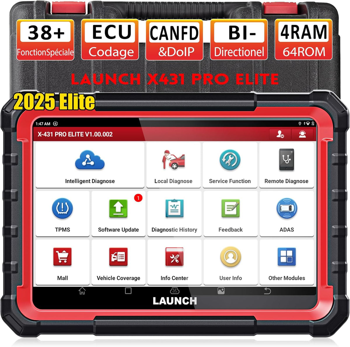 LAUNCH X431 Pro Elite Maletín de diagnóstico OBD2 para coche, bidireccional, codificación en línea de ECU, diagnóstico completo del sistema, más de 38 servicios de reinicio, CANFD DOIP, FCA, 2 años de actualización