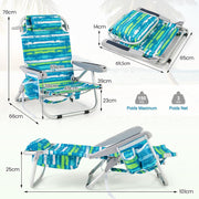 Tumbona COSTWAY, silla de playa plegable, 5 posiciones ajustables, portavasos, toallero, bolsillos, reposacabezas, correas, sillón para playa, piscina, jardín, carga de 150 kg (verde, 2 unidades)