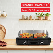 Barbacoa eléctrica Family Grill, uso interior y exterior, 2 superficies de cocción con 2 termostatos