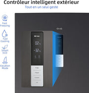 CHIQ Refrigerador congelador combinado, 356 L (260 + 96 L) total, sin escarcha (No Frost), cajón para verduras, cajones profundos, modo vacaciones, alarma de puerta, 12 años de garantía para el compresor, acero inoxidable FBM351LEI42