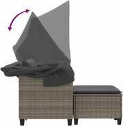 vidaXL Sofá de jardín de 2 plazas con techo y reposapiés, sofá de exterior, muebles de jardín, set de salón para patio, muebles de terraza biplaza, polirratán gris