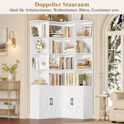 Librería FirFurd de 187 cm con puertas, estantería esquinera con 12 compartimentos, armario para libros en forma de L, vitrina de madera, armario alto, estante con puertas para salón, estudio, oficina, cocina, 187 x 80 x 80 cm, blanco