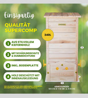 Compostador de madera a prueba de ratas con tapa, protección contra plagas, rejilla de ventilación y base, técnica deslizante para compostaje sin malos olores, sin necesidad de volteo, 340 L