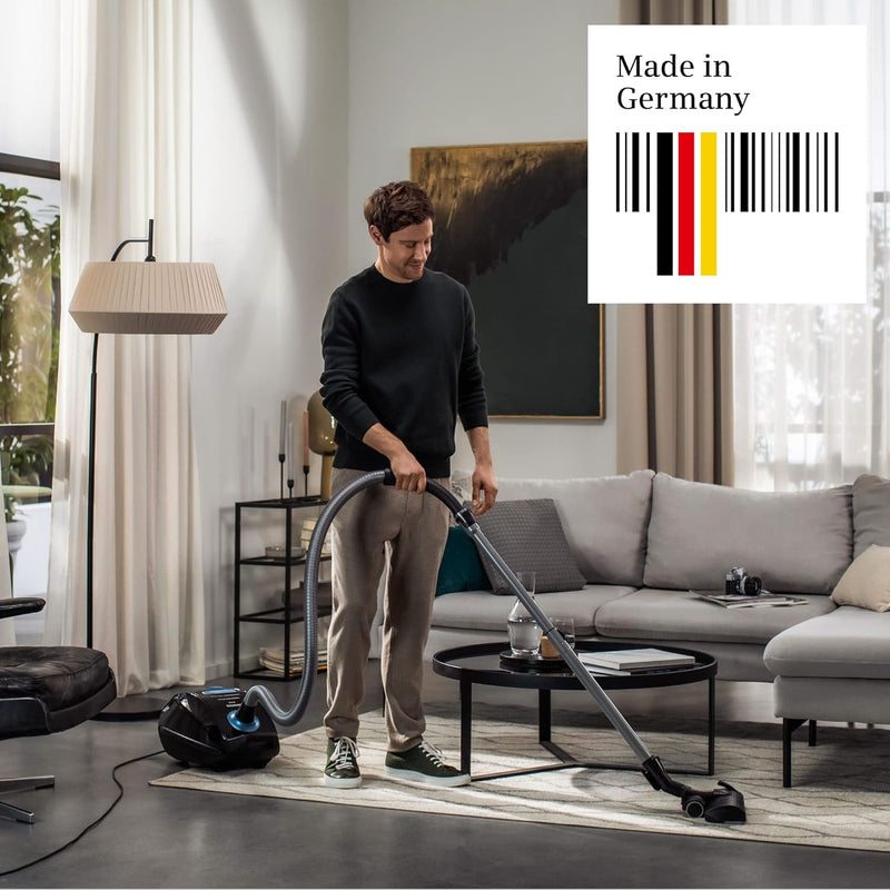 Aspiradora con bolsa Siemens Q5.0 extreme silencePower VSQ5X1230, ideal para alérgicos, filtro higiénico, gran potencia de succión, cepillo para parquet, alfombras y azulejos, cable largo, 850 W, negro