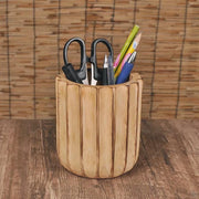 Portalápices de madera de mango maciza, tono de madera natural u oscuro, 12 cm de altura