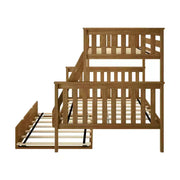 Litera de madera maciza Max & Lily, individual sobre matrimonial con nido de almacenamiento y escalera para niños