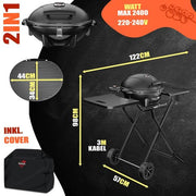 KESSER Parrilla eléctrica 2 en 1 de sobremesa y con soporte, 2400 W, termostato, revestimiento antiadherente, para interior y exterior