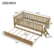 Estructura de cama individual con nido y barandilla, cama de plataforma de perfil bajo con escaleras para niños y niñas