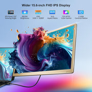 Extensión de pantalla de 15,6" para portátil, monitor portátil de triple pantalla, pantalla dual FHD 1080P para PC portátil, monitor portátil con USB HDMI, Plug & Play para Windows, Mac, Chrome