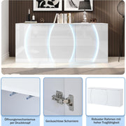 Aparador de salón de alto brillo con 3 puertas, buffet con puertas LED, mueble de salón moderno, armarios de almacenamiento para salón, comedor y pasillo, blanco