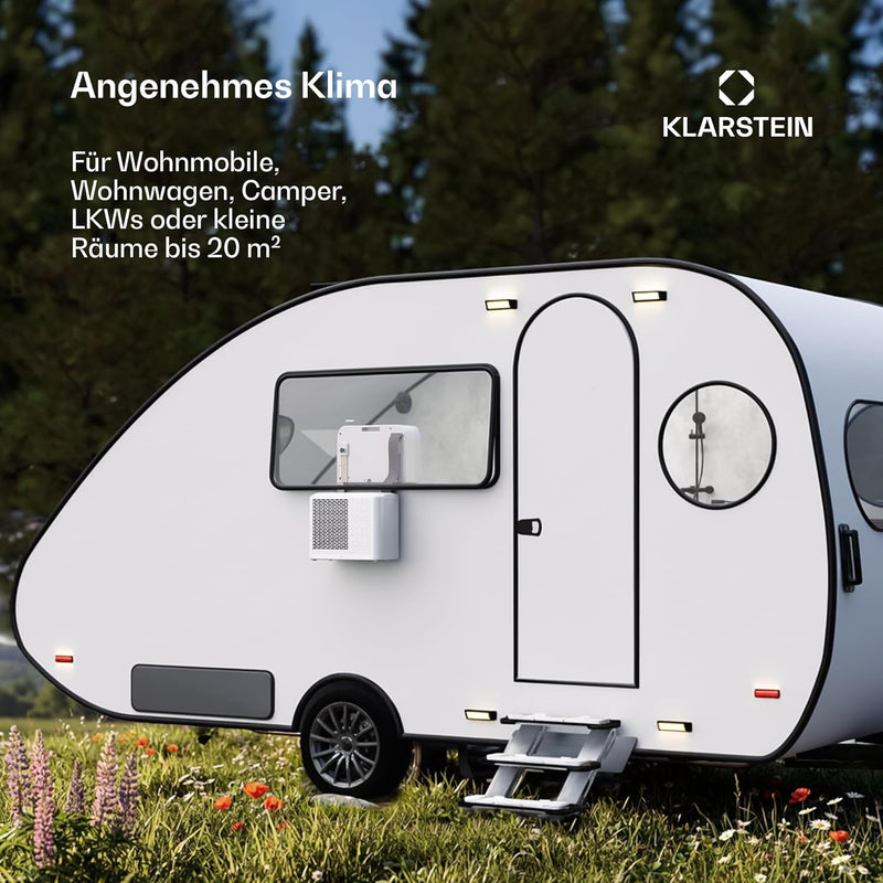 Aire acondicionado portátil Klarstein Chillavan – 5.000 BTU, para habitaciones de hasta 20 m², 3 en 1: aire acondicionado, deshumidificador y ventilador, clase de eficiencia energética A, control por aplicación, ideal para autocaravanas
