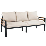 Conjunto de sofá para exterior de 4 piezas para 5 personas con mesa de centro de madera maciza y cojines extraíbles