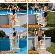 Escalera de piscina de 4 peldaños, escalera de piscina de HDPE blanca con pasamanos doble y antideslizante, capacidad de carga máxima de 180 kg para piscinas desmontables de 122–137 cm, piscina de jardín, piscinas enterradas, familias y personas mayores