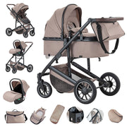 Cochecito 3 en 1 Gcarebb, silla de paseo con portabebés, cochecito completo con altura ajustable, cochecito combinado con marco de aluminio para recién nacidos de 0 a 4 años