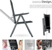 tectake® Set de 4 sillas de jardín de aluminio, silla plegable con respaldo ajustable en 7 posiciones, silla de respaldo alto con reposabrazos, juego de muebles de jardín con 4 sillas, para jardín, balcón, terraza, camping, antracita