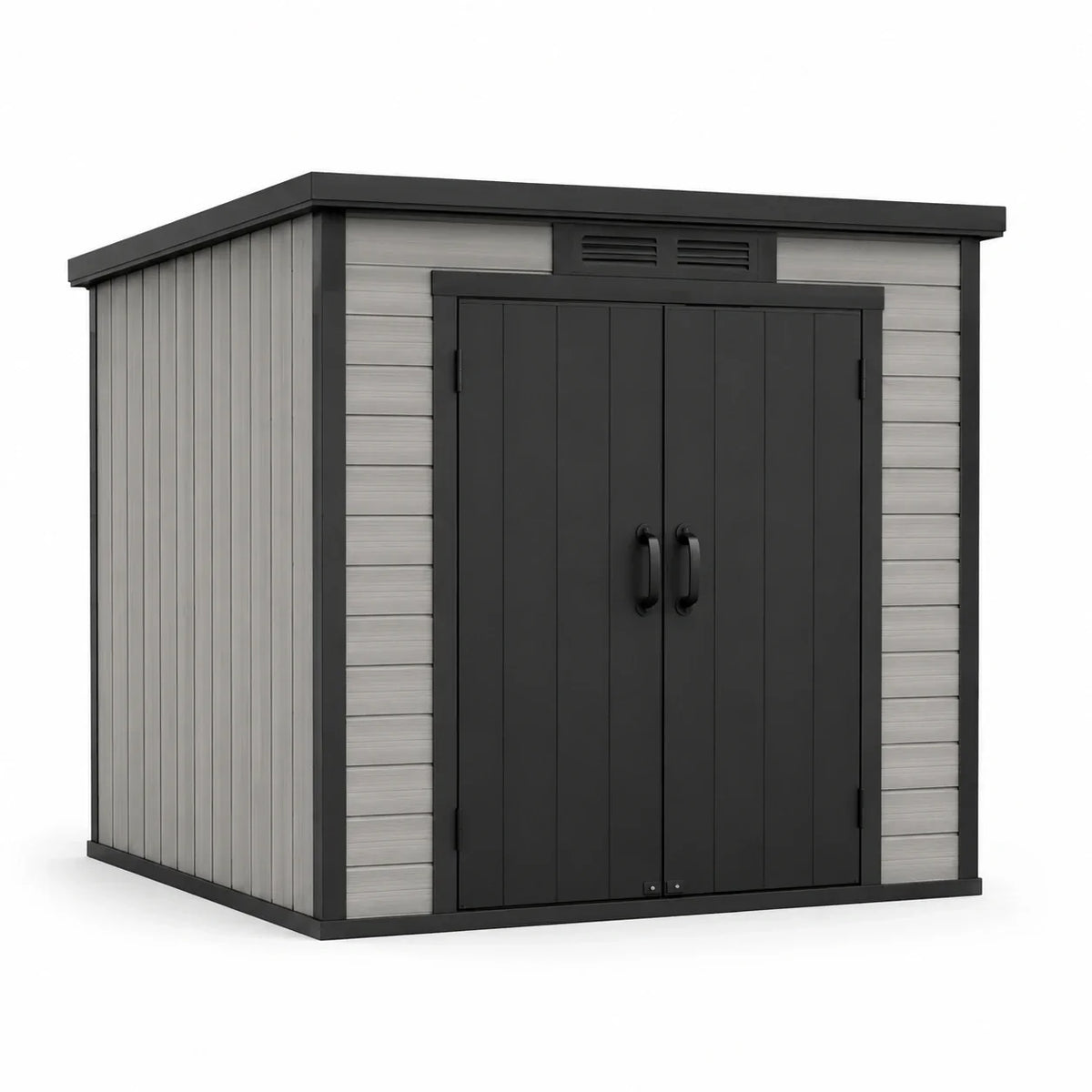Casetta de jardín de plástico 185x152x226 cm de polietileno gris/negro con puerta doble