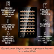 Klarstein Vinoteca, Nevera para Vinos con Puerta de Cristal, Bodega Envejecedora, Zona Única, Prosecco, Cerveza, Pantalla Táctil, Minibar, Frigorífico, Protección UV, 5-18°C, 52 Botellas