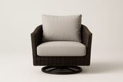 Sillón giratorio de resina trenzada con cojines de poliéster beige