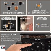 Krups Sensation C50, Cafetera de grano, máquina espresso, 5 bebidas de acceso directo, interfaz táctil, fácil de usar, limpieza automática, boquilla de vapor para cappuccino, fabricada en Francia EA910810