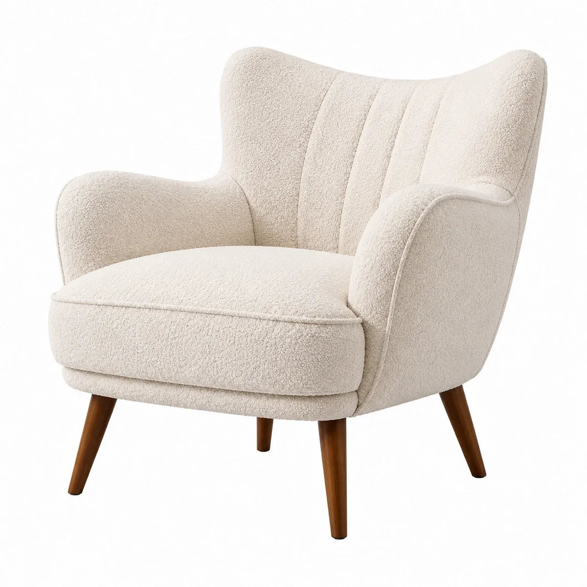 Sillón de bouclé con respaldo curvo crema