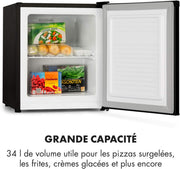 KLARSTEIN Garfield Eco - Congelador pequeño, 34 L, 4 estrellas, 117 kWh/año, 2 niveles, 41 dB, estante extraíble, independiente, aprox. 44 x 52 x 47 cm (ancho x alto x fondo) - Negro