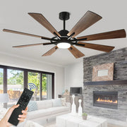 Ventilador de techo con luz, control remoto y 8 aspas grandes de madera
