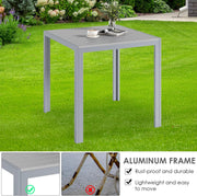 Mesa de jardín de aluminio LIFERUN, mesa de balcón de WPC de 75x75 cm resistente a la intemperie, mesa cuadrada para terraza, mesa de comedor antideslizante para exteriores, marrón teca + gris claro