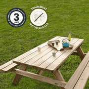 Mesa de picnic de madera Jardipolys con bancos integrados para 6 personas - 1,77 m de madera - 177 x 160 x 73 cm - Cerland