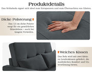 Sofá cama 3 en 1 LUXOAK 186 x 122 cm, gris, respaldo ajustable, acolchado cómodo de 12 cm, estructura de madera maciza y metal