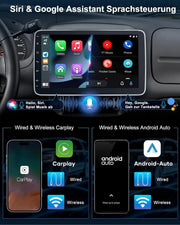 Autorradio 1 DIN con pantalla táctil de 10,1 pulgadas Android 14 2GB 64GB Bluetooth CarPlay Android Auto Navegación Cámara de visión trasera