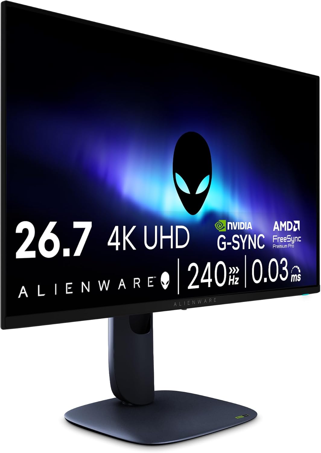 Monitor gaming Alienware 27 - AW2725Q, 4K UHD (3840x2160), 240Hz, QD OLED, 0.03ms, compatible con NVIDIA G-Sync, AMD FreeSync Premium Pro, HDR True Black 400, Dolby Vision, USB-C, 3 años de garantía