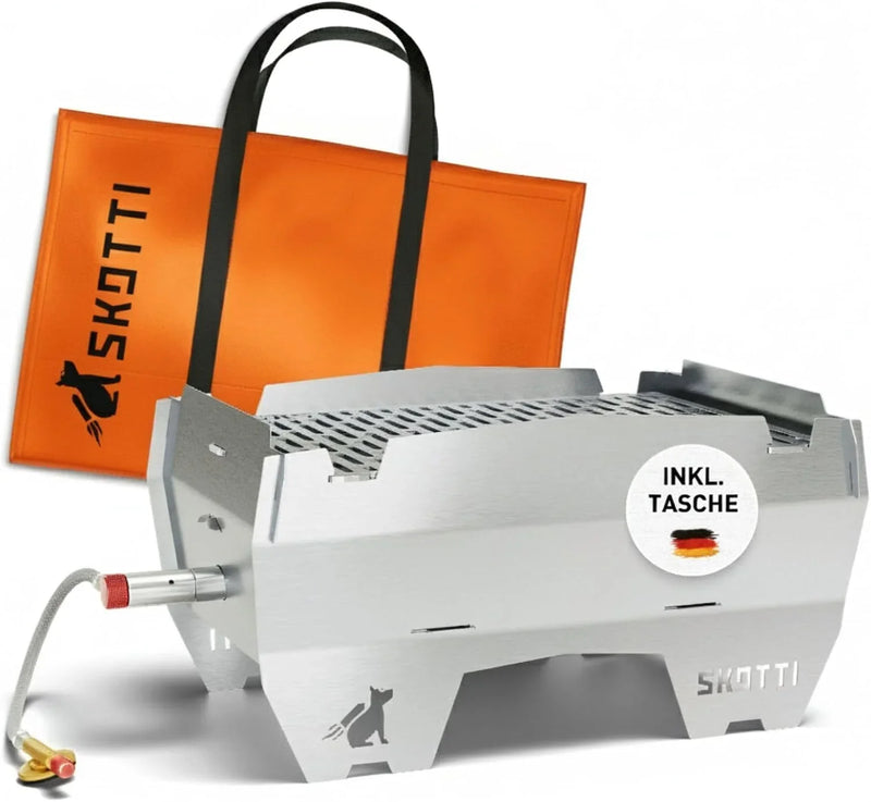 Parrilla de gas plegable para camping, de acero inoxidable, para cartuchos EN417, 21x33x17 cm, 3,3 kg, SK100
