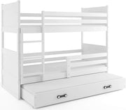 Interbeds litera para 3 niños, cama alta de 200x90 cm, cama de madera de pino, cama infantil con espacio adicional para dormir en el cajón, cama juvenil con somier y protección anticaídas