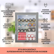 Mininevera Klarstein con puerta de cristal para habitaciones, refrigerador de bebidas con estantes ajustables, pequeño de 80 litros, frigorífico silencioso para interiores/exteriores