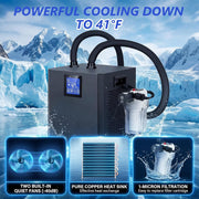 Enfriador para baño de hielo, kit de enfriador de agua de 1/3 HP para baño de hielo, dispositivo de refrigeración de 300L con pantalla táctil, control remoto, 39-122℉, con bomba y filtro para recuperación y terapia en casa