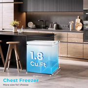 Congelador horizontal ZAFRO de 1.8 pies cúbicos, congelador compacto con 2 cestas y temperatura ajustable, puerta de apertura superior para hogar, dormitorio, cocina, bar