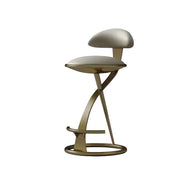 Taburete de bar de cuero beige elegante con estructura de metal dorado de lujo