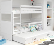 Interbeds litera para 3 niños, cama alta de 200x90 cm, cama de madera de pino, cama infantil con espacio adicional para dormir en el cajón, cama juvenil con somier y protección anticaídas