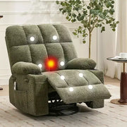 Sillón reclinable extragrande para adultos, sofá mecedor giratorio manual, bolsillos laterales y portavasos para personas altas y grandes, sala de estar