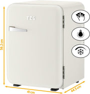 TZS First Austria - Mininevera retro silenciosa de 40 L - Pequeño minirrefrigerador de diseño vintage con luz interior y 2 compartimentos en la puerta - Minibar para camping, oficina, dormitorio y hotel - Crema