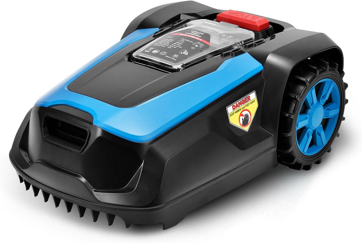 Robot cortacésped inalámbrico automático LEADZM 1200 m² - Recarga automática, control por app Bluetooth/Wi-Fi, altura de corte 25-65 mm, ancho de corte de 220 mm, pendiente 47%, resistente al agua IPX5