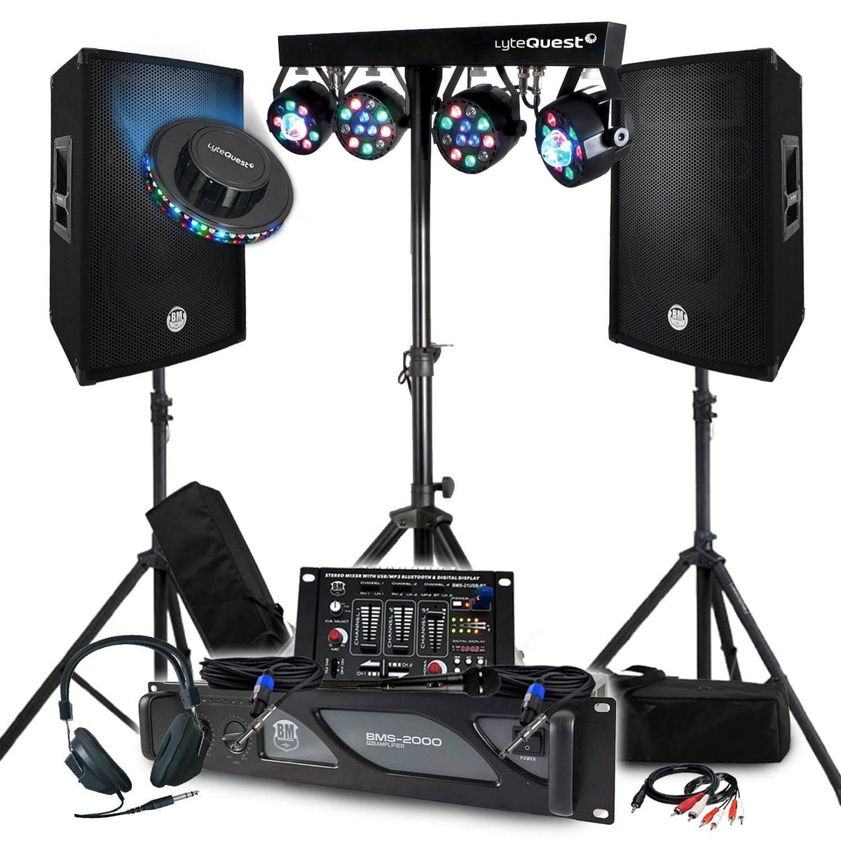 Pack BM Sonic Sono 3200W Complet Paire d'enceintes passives 2x600W Table de mixage