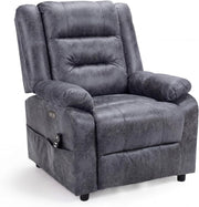 Sillón relax eléctrico con función de levantamiento, sillón de masaje con función de calor, función reclinable, control remoto ajustable, función de descanso y reposapiés, hasta 220 kg, cuero flocado gris oscuro