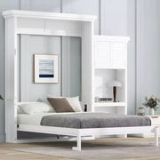 Cama Murphy tamaño queen Whisen Wood con múltiples estantes de almacenamiento y decoración estilo persiana