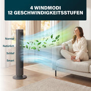 Ventilador de pie Princess – Diseño elegante – 50 W – Potente, silencioso, bajo consumo – Altura: 101,5 cm – Oscilante – 4 modos – 12 niveles de velocidad – 352390