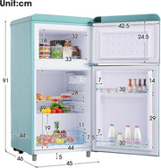 Refrigerador con congelador Merax, combinación frigorífico-congelador, frigorífico pequeño con 51L y congelador de 21L, silencioso, LED, estantes de vidrio, cajón para verduras, estantes en la puerta, para cocina, sala de estar, oficina, negro